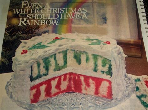 Place cake layers, top side up, back into 2 clean pans; CHRISTMAS RAINBOW JELL-O POKE CAKE..1980 Recipe 1980 ...