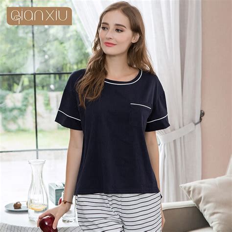 2018 womens solid cotton summer soft pajamas sets short sleeves women s set 1872 pajama sets