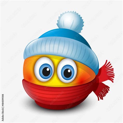 Cute Winter Emoticon Wearing Cap And Scarf Emoji Stock Vector Adobe
