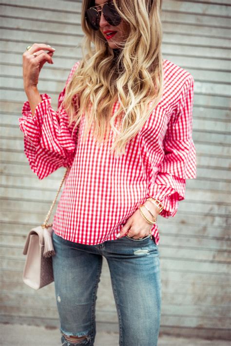 Red Gingham Ruffled Top Outfit Elle Apparel Blog