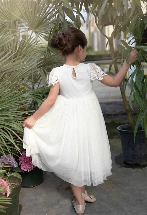 Luciana Cap Sleeve Lace Flower Girl Dress Ivory 20 White Flower Girl