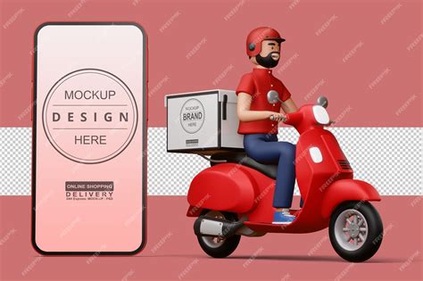 Premium Psd Delivery Man Riding A Motorcycle With Delivery Box And