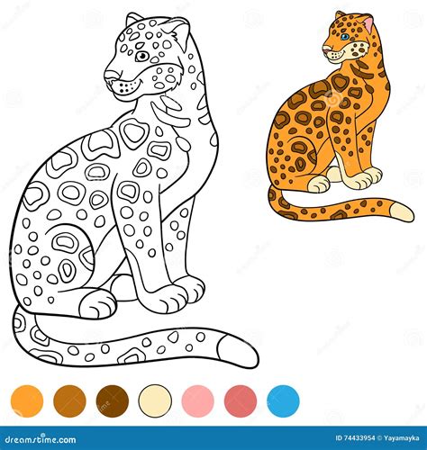 Page De Coloration Avec Des Couleurs Sourires Mignons De Jaguar