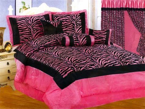 7 pc satin hot pink black flocking zebra pattern comforter set queen hgs