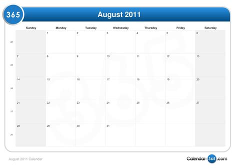 August 2011 Calendar