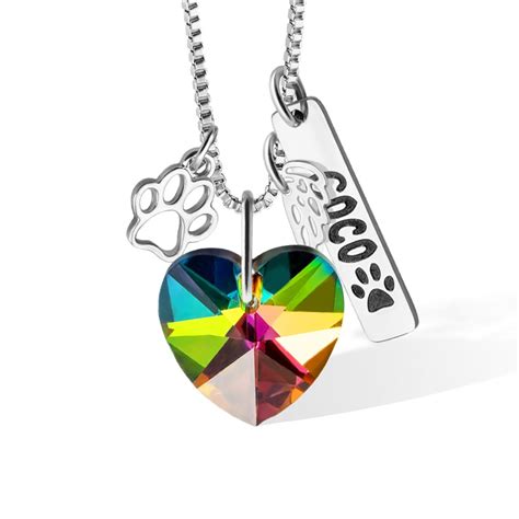 Custom Pet Loss Rainbow Crystal Necklace Stainless Steel Angel Wing