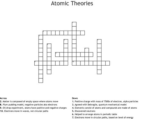Atomic Theories Crossword Wordmint