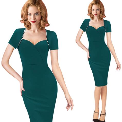Womens V Neck Sexy Vintage Retro Dress Pinup Tunic Wear To Work Office Business Casual Party