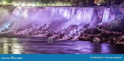 Niagara Falls Illuminated At Night Stock Image Image Of Majestic