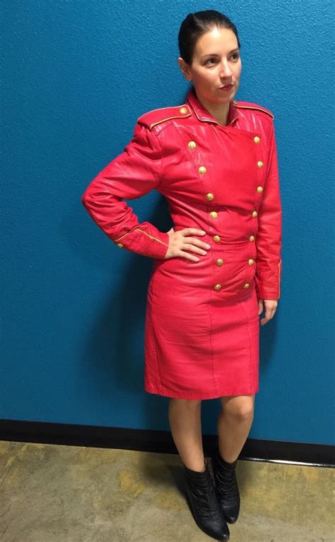 80s Vintage Michael Hoban North Beach Leather Red Military Dress Fashion Week Military Dresses