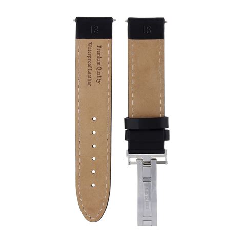18mm Smooth Leather Watch Strap Band Deployment Clasp Waterproof For