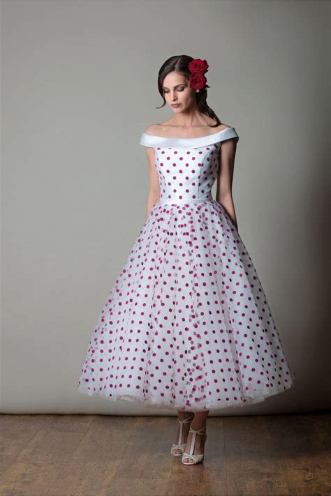 Arizona Calf Tea Length Retro 50s Wedding Dress In Polka Dot By Rita Mae
