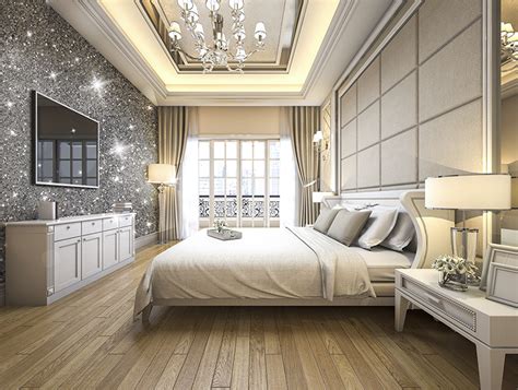 See more ideas about glitter wall, glitter bedroom, glitter paint for walls. Luxury modern bedroom with silver glitter feature wall | Grey wallpaper bedroom, Glitter ...