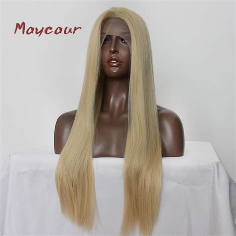 Maycaur Blonde Hair Lace Front Wigs Long Straight Color 613 Synthetic