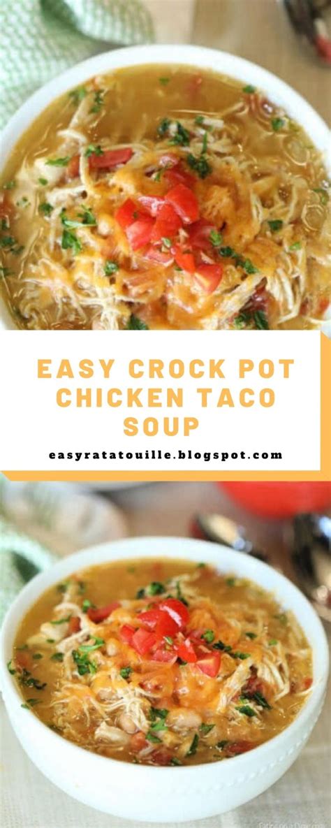 Delicious soup for your family that can be made in your crock pot while you are out enjoying the day. Easy Crock Pot Chicken Taco Soup | Chicken tacos crockpot