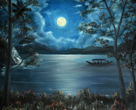 Night Sky Moon Painting At Explore Collection Of