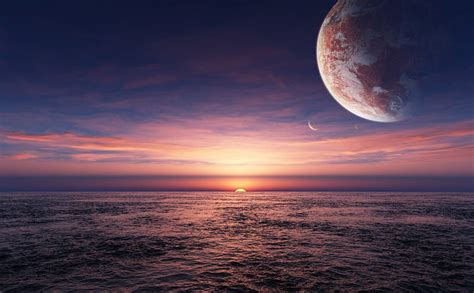 Space Sunset Moon Sea Hd Wallpaper Peakpx