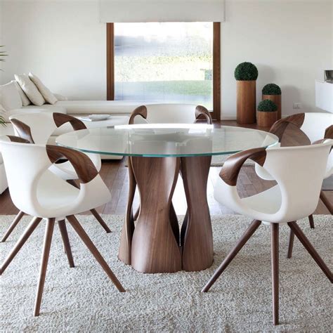 42 Round Dining Table Glass Top Wood Base Vivo Wooden Stuff