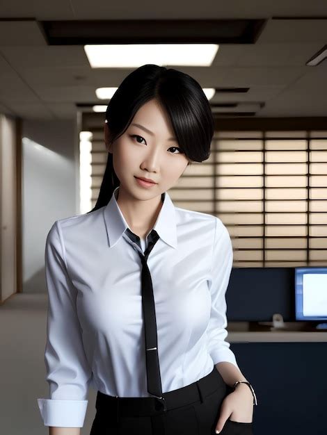 premium photo portrait of asian woman at the office generative art by ai
