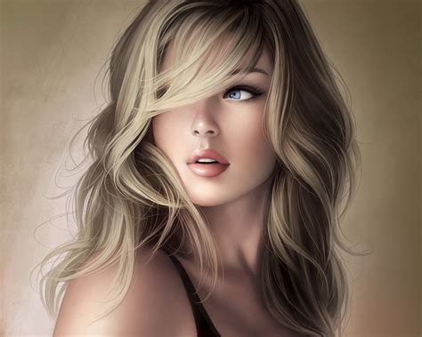 A Digital Painting Of A Woman With Long Blonde Hair Wearing A Red Dress