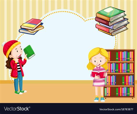 Border Template With Girls Reading Book Royalty Free Vector