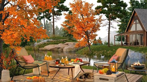 Autumn Day On Cozy Porch By The Lake With Fall Vibes And Relaxing