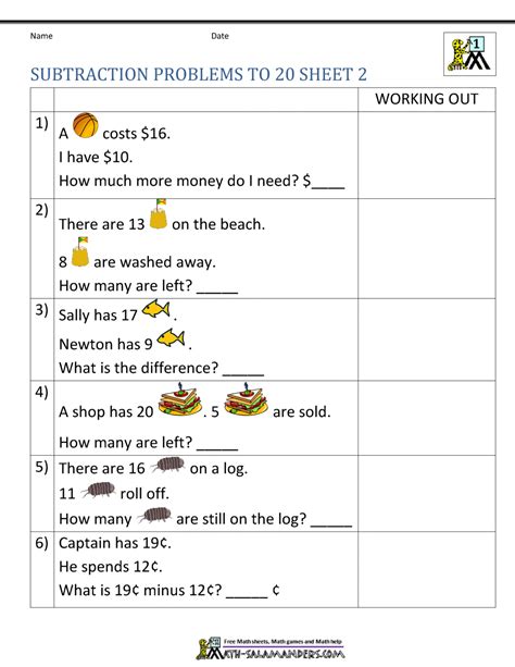 Subtraction Worksheet 1st Grade