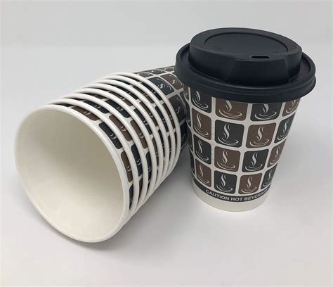 50 X Disposable Paper Coffee Cups And Lids 8 Oz 12 0z Or 16 0z 8