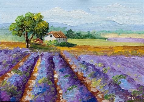 Lavender Field Oil Painting Original Art On Canvas Provence Etsy