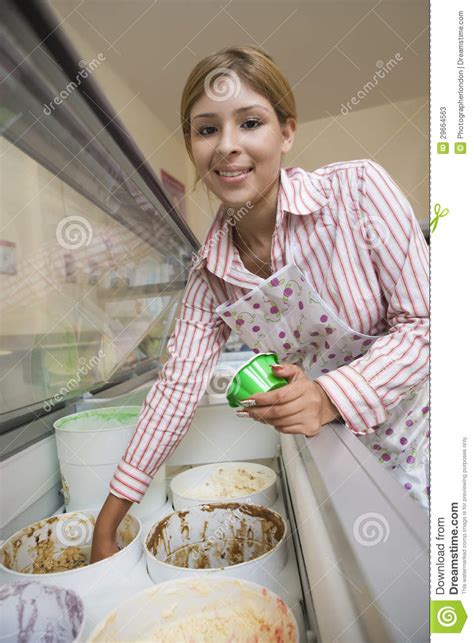 Female Serving Ice Cream Stock Image Image Of Service 29664563