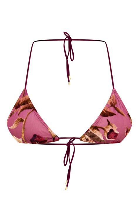 Dark Purple Velvet Contrast Triangle Bikini Top Prettylittlething Ksa