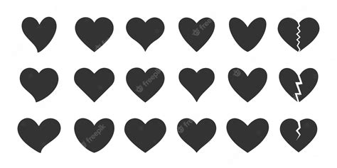 Premium Vector Black Heart Shape Icons Set Love Day Valentine Icons