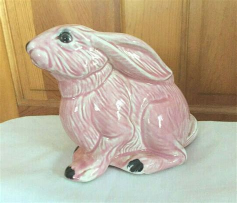 Vintage Mid Century Ceramic Pink Rabbit Bunny Planter Very Life