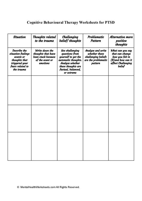 Cognitive Behavioral Therapy Worksheets For Ptsd Mental Health Worksheets