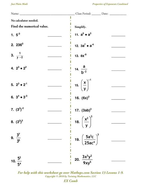 Exponents 5th Grade Worksheet