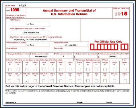 Irs 1096 Fillable Form Printable Forms Free Online