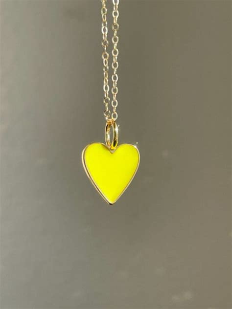 Gold Heart Necklace Yellow Enamel Heart Necklace I Love You Layering