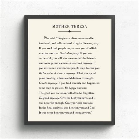 Comes in small 180x180 mm printable parts, ready to be assembled. Mother Teresa Quote Print Literary Print Do It Anyway ...