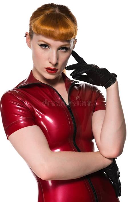 Redhead Stock Image Image Of Black Gloves Slender 33163235