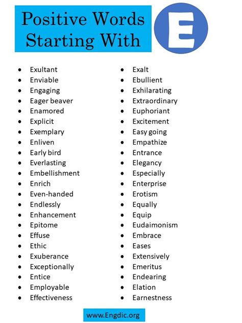 Positive Words Starting With E Engdic