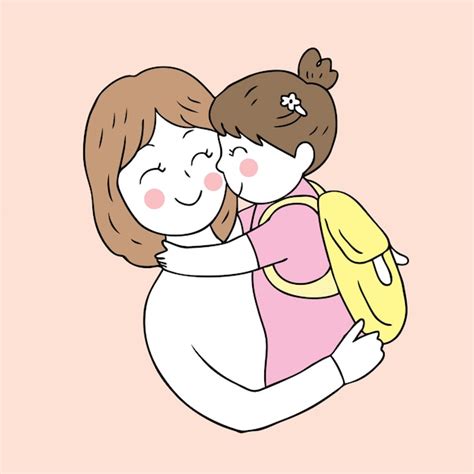 Premium Vector Cartoon Cute Back To School Mother And Daughter Kissing