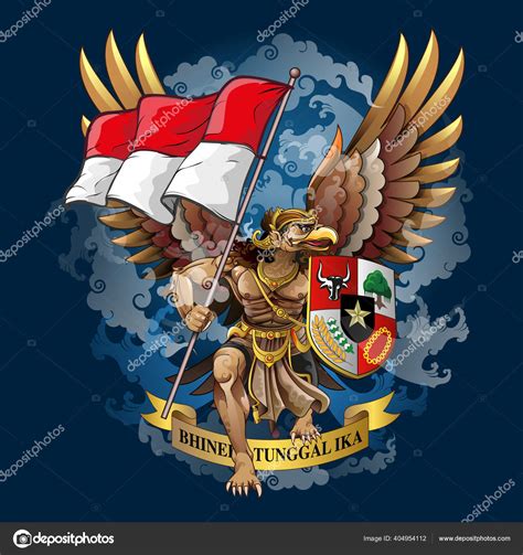 Vector Illustration Modified Garuda Pancasila Puppet Shield Flag Ribbon