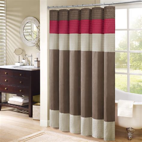 Brown Taupe And Red Pintuck Striped Fabric Shower Curtain 72 X 72