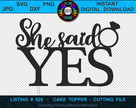 Cake Topper She Said Yes Svg Dxf Png Files Wedding Etsy