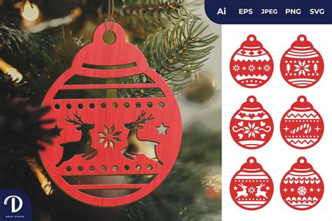 Cute Baubles Christmas Ornament Lasercut Set Drizy Studio