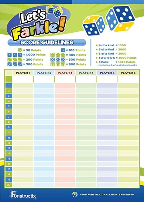 Funstructix Lets Farkle Dice Game Score Pad 50 Sheets