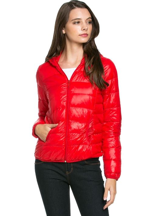 Lightweight Puffer Down Hooded Jacket Red In 2021 Red Jacket Red