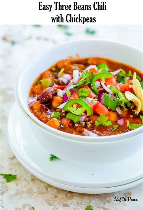 Easy Vegetarian Three Beans Chili With Chickpeas Recipe