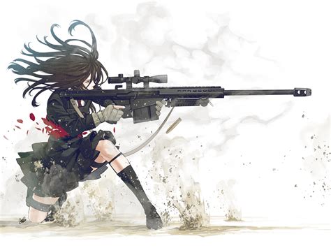 anime anime girls original characters military weapon camouflage ghillie suit sniper rifle mp7