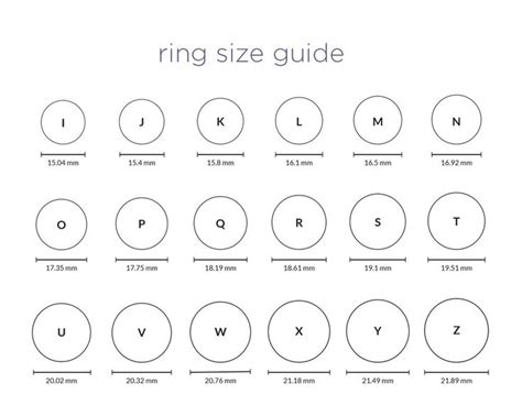 Ring Size Guide Inches Millimeters Ring Size Conversion